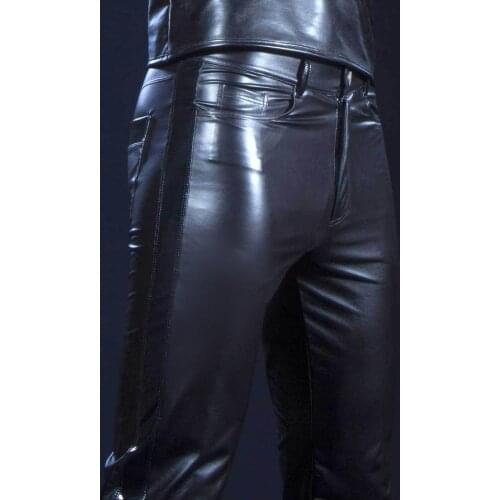 Pole Dancing Men Latex Trousers Fashion Sexy Men Lingerie Shiny PVC Leather Tight Zipper Pants Leggings For Clubwear Clothes
