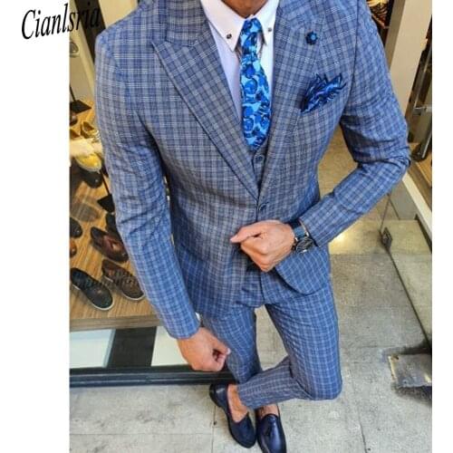 2021 Men Dress Suits British 3Piece Men Wedding Suit Mens Business Formal Plaid Suit Men Luxury Slim Fit Dress