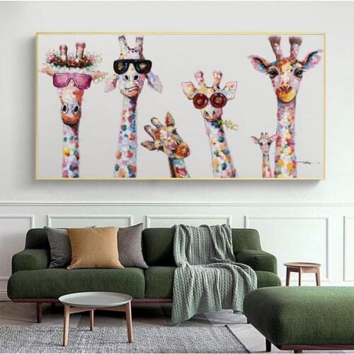 Wall Art Decor Canvas Painting Cute Cartoon Giraffes Poster Print Canvas Art Pictures for Childrens Room Nordic Home Decor