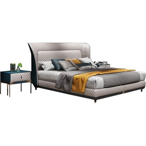 Nordic modern minimalist leather bed double comfortable master bed soft wedding bed