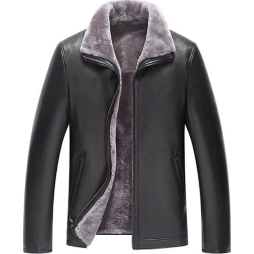 New Genuine Sheepskin Leather Jacket Natural Lamb Fur Liner Parka Coat Men Thick Warm Real Leather Shearling Fur Jacket A098
