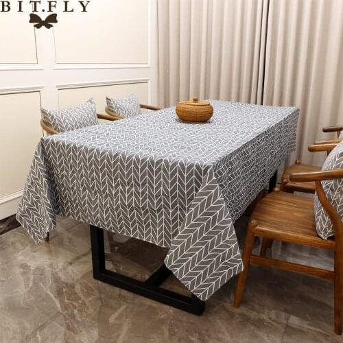 Rectangular Tablecloth Gray Stripe Cushion Cover Cotton Linen Fabric Tablecloth Nordic Tea Coffee Tablecloths Home Kitchen Decor