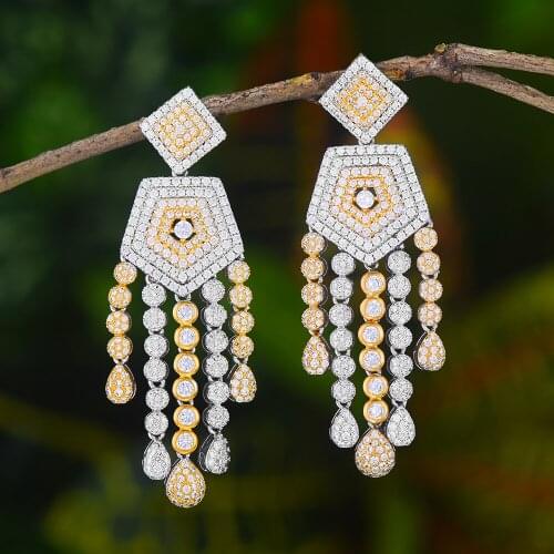 Luxury Tassels Dangle Earrings For Women Wedding Cubic Zirconia CZ DUBAI Bridal Earring Jewelry Accessories tassel earrings