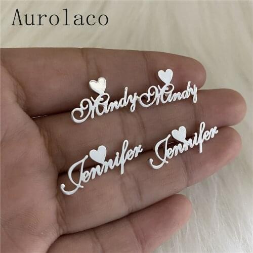 AurolaCo Custom Name Earrings Custom Studs Earrings Personality Stars and Moon Heart Crown Earrings Gifts For Best Friend Girls