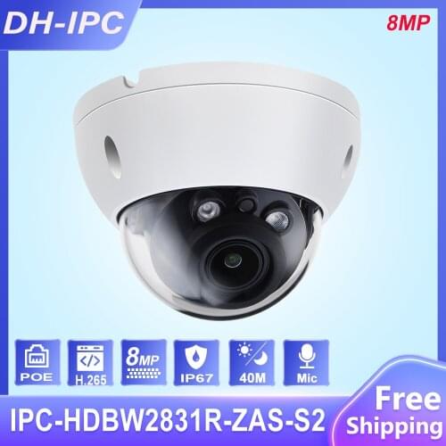 Dahua 8MP 4K MIni POE IPC-HDBW2831R-ZAS-S2 IR40M Audio Alarm SD Card Slot H.265+ IP67 IK10 Zoom Surveillance Network Camera