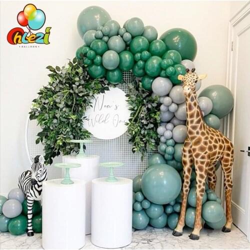Retro Green Gray Balloons Garland Arch Kit Vintage Premium Green Latex Globos Jungle Theme Wedding Birthday Party Decorations