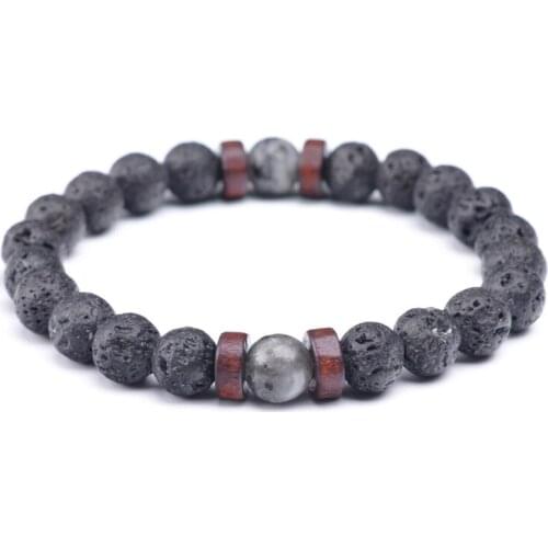 Vintage Jewelry Black Lava Energy Stone Bracelets Wood Bead Charm Women Men Natural Amethysts Agates Healing Stone Bracelets