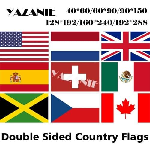 YAZANIE Double Sided American Netherland United Kingdom Spain Switzerland Mexico Jamaica Czech Republic Canada Flags and Banners