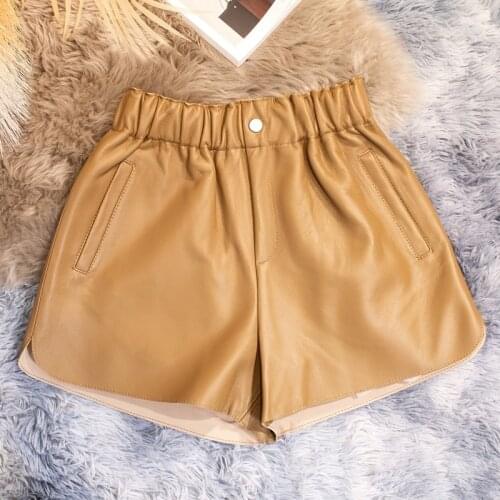 Streetwear Real Women Sheepskin High Waist Shorts Female Genuine Leather Shorts Womens Clothing Ropa Mujer TN2335