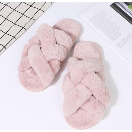 Winter Warm Women House Slippers Plush Flat Shoes Faux Fur Ladies Indoor Floor Slides Home Slip On Furry Female Flip Flops Soft