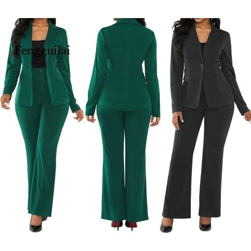 Womens suit office two piece set long sleeve suit pants 2 piece set female winter two pieces sets office female