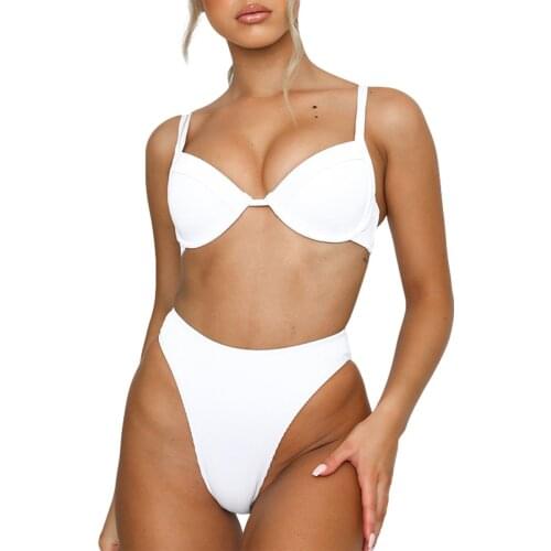Women Fashion 2-piece Swimming Suit Sleeveless Solid Color Tops+Bottoms Bikini Set