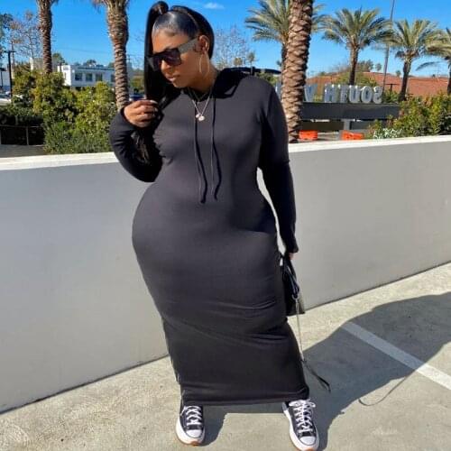 Plus Size Clothing Women Dresses 5XL Hoodies Long Sleeve Sport Tracksuit Dress Loose Split Casual Dress Wholesale Dropshipping