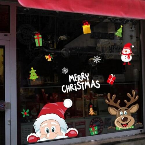 1/4PCS Removable Christmas PVC Static Sticker Santa Elk Window Wall Glass Snowflake Decals Home New Year Murals Decorations