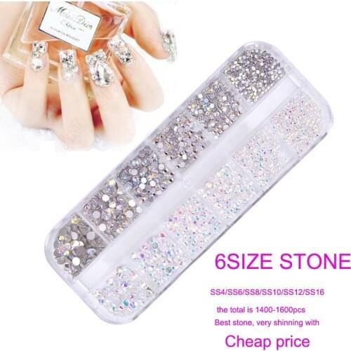 1 Box 2 Colors SS4-SS16 Multi-Size Nails Art Crystal Glass Rhinestones For Nails 3D Nail Art Decoration Gems Flat Back Strass
