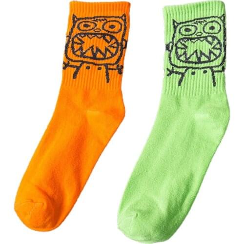 1Pair Skateboard Socks Hip Hop Style Soft Breathable Cartoon Pattern Mid Tube Socks Long Sock Cotton for Men Women