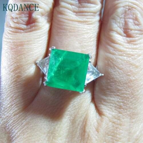 100% 925 Sterling Silver Simple Big Created Square Diamond Gemstone Emerald Ring With stones For Women Fine Jewelry 2020