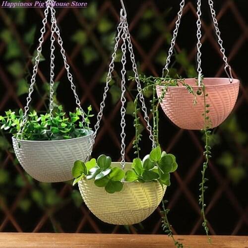 11.11Sale Balcony Chain Hanging Planters Flower Pot Basket Imitation Rattan Weaving