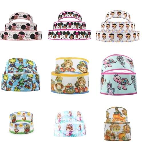 5 Yards Multi Size Cute Girl Printed Grosgrain Ribbon for Holiday Home Decor DIY Gift Wrapping Party Handmade Accessories