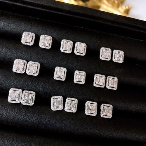 Aazuo 18K White Gold Real Diamonds Classic Square Earring Gift For Women Engagement Wedding Party Au750