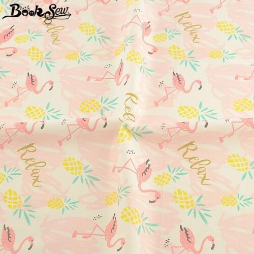 Booksew 100% Cotton Pink Twill Quilting Sewing Fabric Telas De Algodon Para Patchwork Tissu Printed Red-crowned Crane Cloth