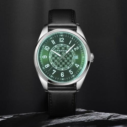 New Arrival Parnis 40MM Green Dial Mechanical Automatic Men Watch Miyota 8215 Top Brand Sapphire Crystal 2021 Luxury Wristwatch