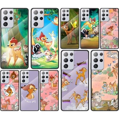 Disney Fawn Bambi for Samsung Galaxy S21 Ultra Plus A72 A52 4G 5G M51 M31 M21 Luxury Tempered Glass Phone Case Cover