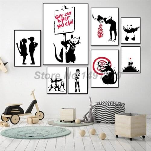 Black White Wall Print and Poster Girl Red Ballon Street Art Sexy Woman Graffiti Modern Canvas Painting Picture For Living Room