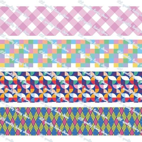 Colorful geometric pattern printed grosgrain ribbon/16mm printed elastic foe ribbons DIY hair bows Sewing webbing 50 yards