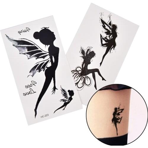 HOT Black Angel Girl Waterproof Temporary Tattoo Sticker Arm Leg Tatoo Henna Fake Flash Tattoo Stickers Taty Tatto