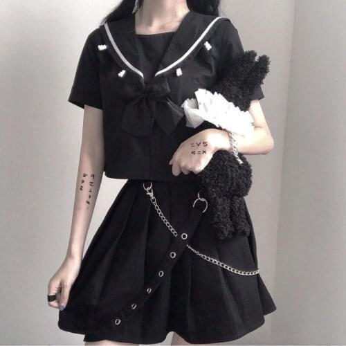 Gothic black mini skirt female summer Korean vintage casual high waist pleated skirt streetwear Harajuku Punk style A-line skirt