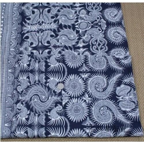 Cotton linen fabrics Imitation batik ethnic style blue abstract fish for apparel tablecloth curtain handwork home decoration