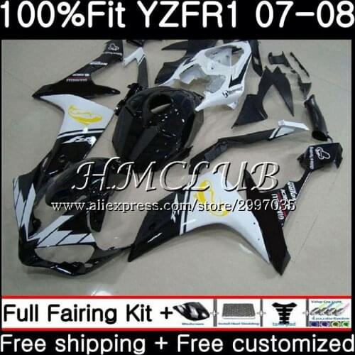 Injection Body For YAMAHA YZF R 1 YZF 1000 YZF R1 2007 2008 11HC15 YZF1000 Black white YZF-1000 YZF-R1 YZFR1 07 08 Fairing kit
