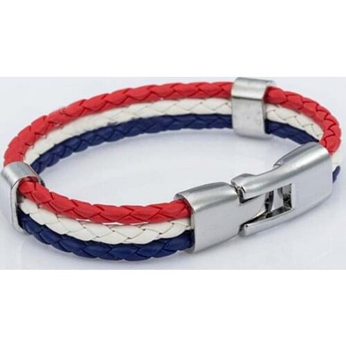 Italy England Bracelet 3 Strands Braided Surfer Bandage Charm Leather Wristband Bracelets For Men Women 8 inch