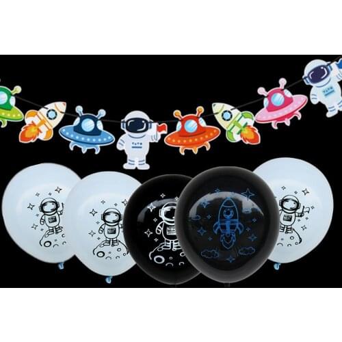 Outer Space Theme Decoration Hanging Banner Spaceship Astronaut Party Garlands Kids Birthday Party Supplies Pull Flowers