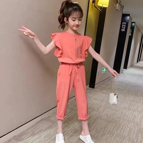 3-13 Years Kdis Summer Clothes Girls Chiffon Tops and Ankle Lenght Pants Korean Style Teeange Girl Clothing Toddler Girl Clothes