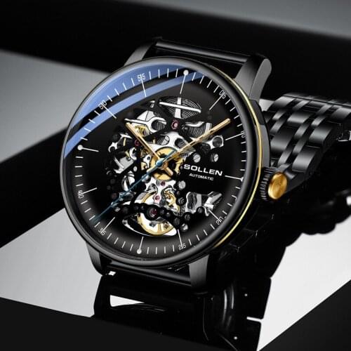 Mens Watch Mens Automatic Mechanical Watch Arc Hollow Steel Band Luminous Watch Mens Gift Valentines Day Gift