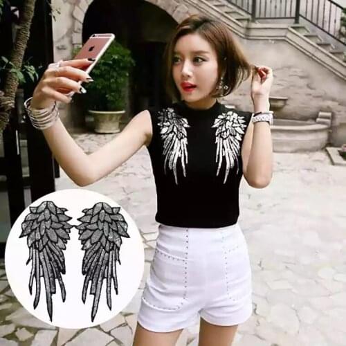 1 Pair Sliver Sequins Patch for Clothes T-shirt DIY Wings Patches Appliques for clothing Sew-on Embroidered Patch