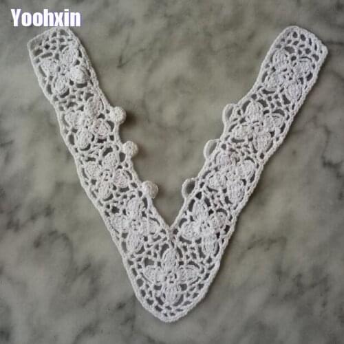 New White Handmade cotton crochet flower lace collar Fabric Sewing Applique DIY guipure dubai ribbon trim neckline wedding decor