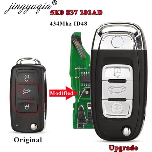 Jingyuqin Upgrade 3BTN Remote 434Mhz ID48 Chip Car Key For VW Tiguan Touran Caddy Beetle Jetta Eos Golf Polo Hella 5K0837202AD