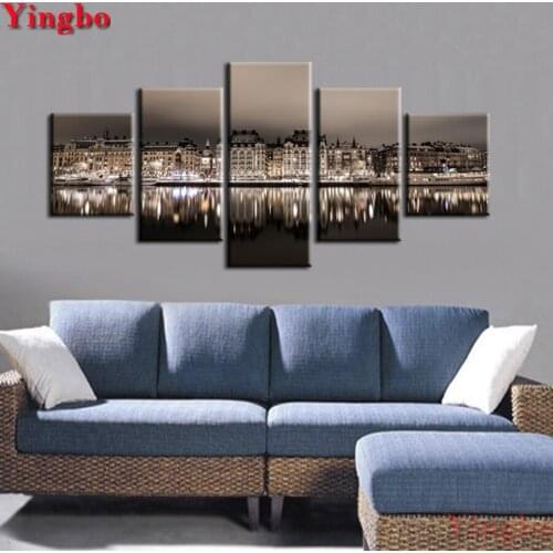 Factory wholesale 5pcs/set diy diamond painting cross stitch City scene diamond embroidery mosaic decor home full square drill