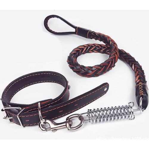 Pets Eight-strand braided cowhide spring leashes Outdoor dog leashes Explosion-proof leash collars Medium and large dogs