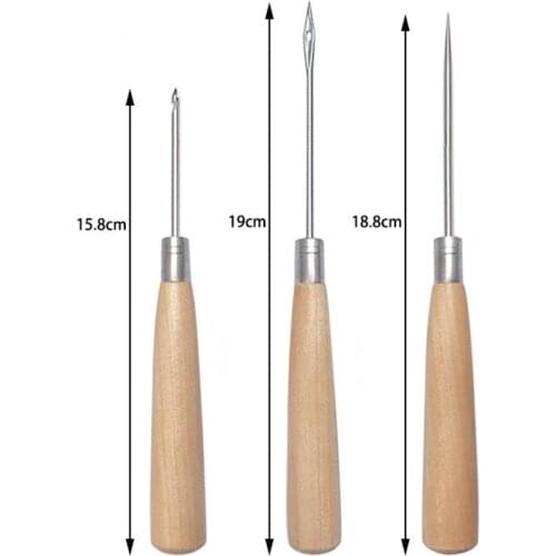 3Pcs Leather Sewing Awl with Wood Handle, Hollow, Speedy Stitcher Sewing Set For DIY Leather Sewing