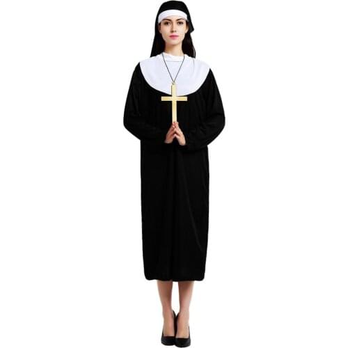 Snailify Halloween costumes for Women Nun Costume Black Long Robe And Veil Set fantasias adulto feminino fancy dress XL