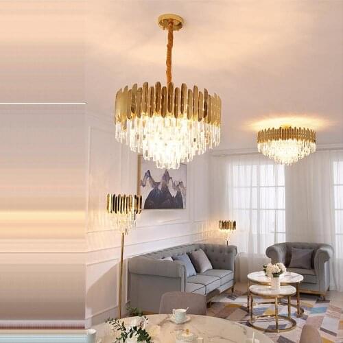 LED Postmodern Stainless Steel Crystal Art Deco Chandelier Lighting Lustre Suspension Luminaire Lampen Hanging Lamps for Foyer