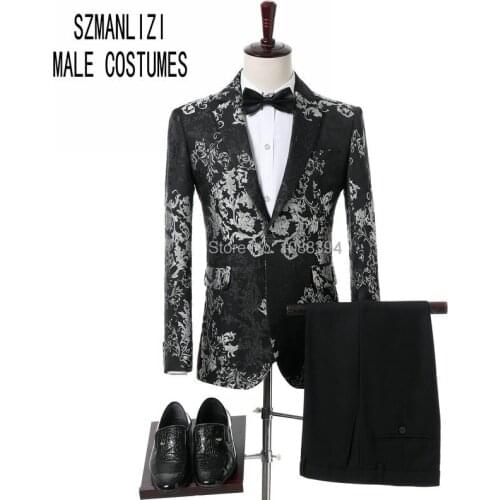 SZ Elegant Men Suits 2018 Custom Made One Button Floral Slim Fit Groomsmen Prom Suits For Men Tuxedos Mens Groom/Wedding Suits