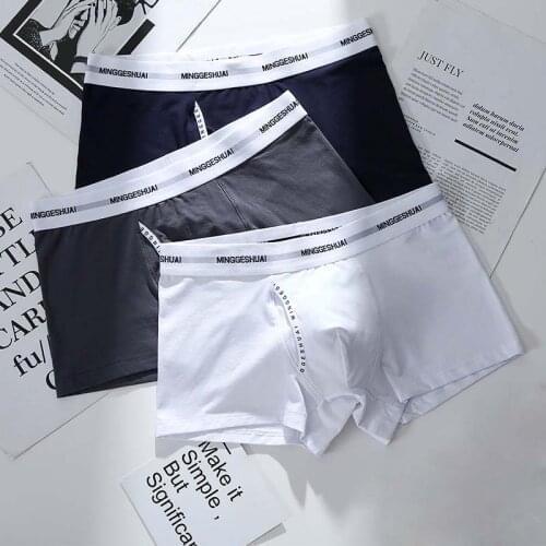 New Fashion Cotton Man Underwear Stripe Breathable Solid Simple Style Mens Boxers Middle Waist U Pouch Young Male Underpants