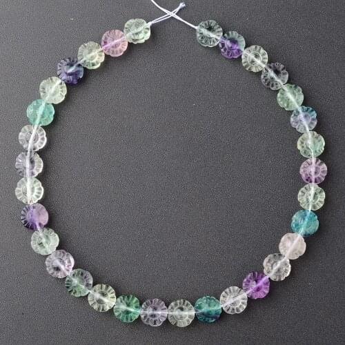 High Quality Natural Lace Purple Blue Green Rainbow Lace Fluorite Stones Flower Floral Carving Necklace Bracelets Beads15"