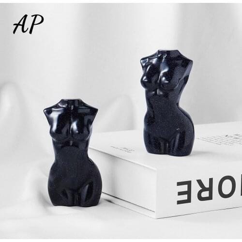 Blue Sandstone Female Model Crystal Carvings Sexy Goddess Body Ornaments Healthy Blue Gemstone Gift