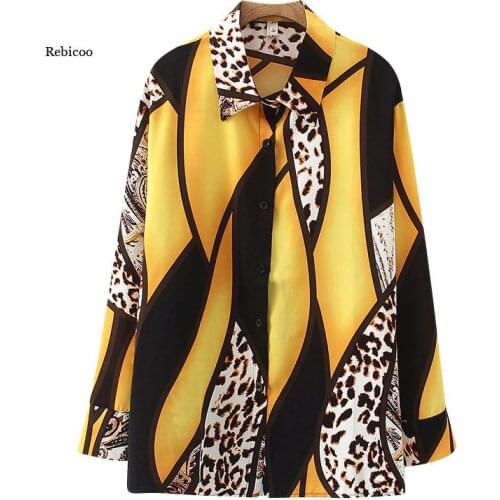 Spring Autumn Womens Shirt New Korean Retro Loose Contrast Color Leopard Chiffon Blouse Commuter Long Sleeve Tops GD271